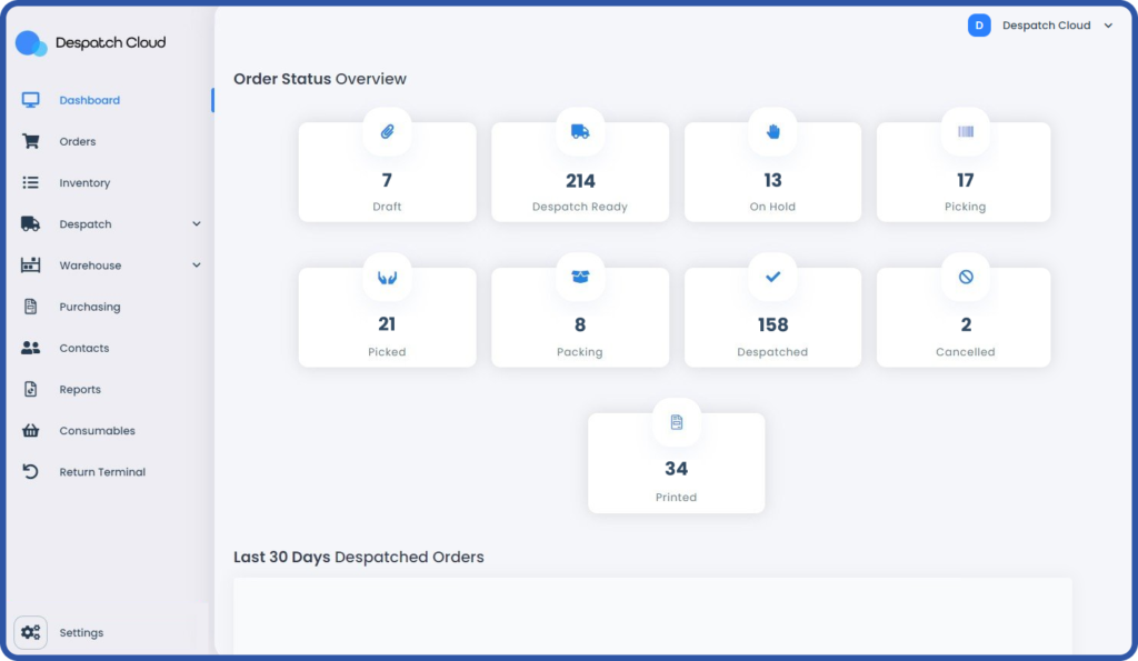 Warehousing dashboard